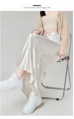 High Waist Acetate Satin A-Line Fishtail Midi Skirt - Image 4