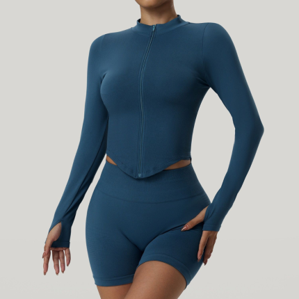 Women's Zipper High Neck Long Sleeve Yoga Jacket - Slim-Fit Quick-Dry Activewear for Outdoor Fitness & Gym