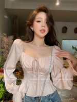 French Square chiffon Neck Shirt for Women High end top - Image 2