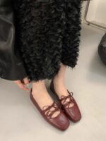 French Bow Lace-Up Mary Jane Flats for Women - Image 2