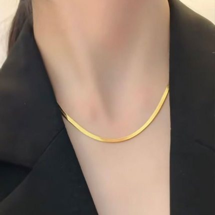 Mmalist Luxury Titanium Steel Snake Chain Necklace – Elegant Thin Plate Vintage Clavicle Jewelry for Women