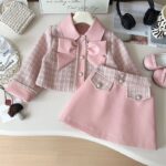 Elegant tweed jacket and leather skirt two piece set korean chic outfit - Image 6