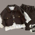Boys stylish three piece set vest jacket and casual pants outfit
