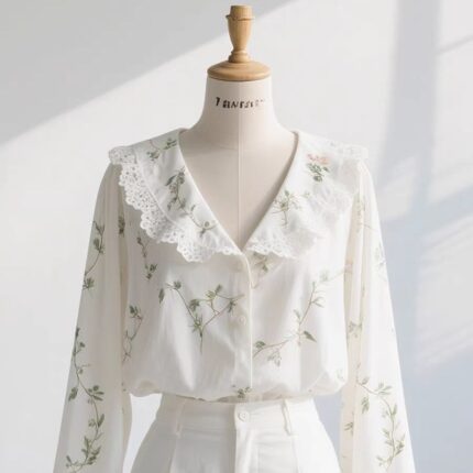 Women’s French Lace Collar Long Sleeve Blouse