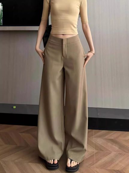Women’s Low-Rise Straight Wide-Leg Tailored Trousers