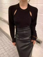Black PU Leather High-Waist Midi Skirt – Sexy Slimming Bodycon Skirt with Slit for Spring - Image 7