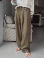 Linen Blend Relaxed Straight-Leg Trousers for Men - Image 11