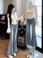 Korean Pure Desire V-Neck Lace Blouse – Vintage Slim Fit Pullover Autumn Top for Women