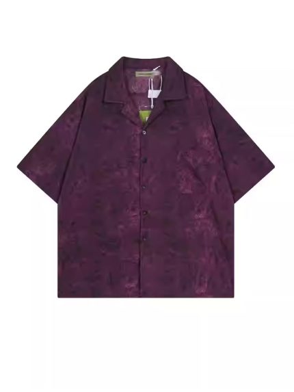 Vintage Purple Cuban Collar Short Sleeve Shirt – Unisex Loose Fit Summer Style