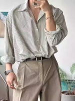 Italian Neapolitan Style Slim Fit Striped Shirt – Men's Light Luxury Long Sleeve Dress Shirt - Image 7