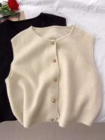Women’s Gold Button Knit Vest Sleeveless Layering Top - Image 2