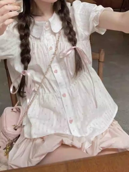 Petite Preppy Shirt & Skirt Two-Piece Set – 2025 Summer Youthful College Style Outfit