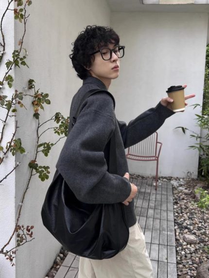 Unisex Vintage Wide-Strap Leather Crossbody Tote Bag