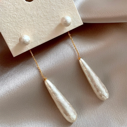 Textured Teardrop Faux Pearl Two-Way Stud Earrings