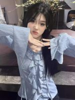 Women’s V-Neck Ruffle Long Sleeve Shirt – 2025 Spring Summer Slim Fit Sun Protection Top - Image 4