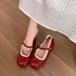 Red French Ballet Mary Jane Chunky Heels - Image 4