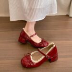 Red French Ballet Mary Jane Chunky Heels