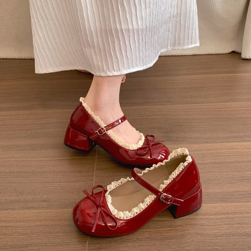 SKUImages2 Red French Ballet Mary Jane Chunky Heels - Image 1