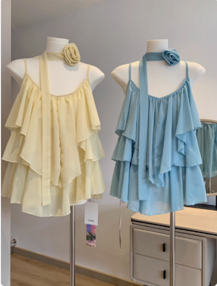 Korean Ruffled Chiffon Camisole – Dopamine-Inspired Pure Desire Style