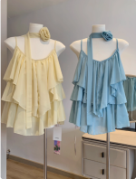 Korean Ruffled Chiffon Camisole – Dopamine-Inspired Pure Desire Style - Image 11