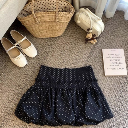 Korean Polka Dot Bubble Hem A-Line Mini Skirt