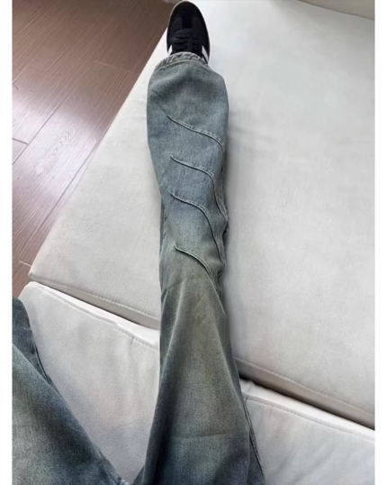 Retro Blue Pleated Cargo Flare Jeans