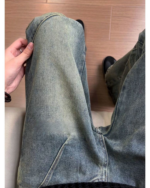 Retro Blue Pleated Cargo Flare Jeans - Image 2