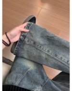 Retro Blue Pleated Cargo Flare Jeans - Image 5