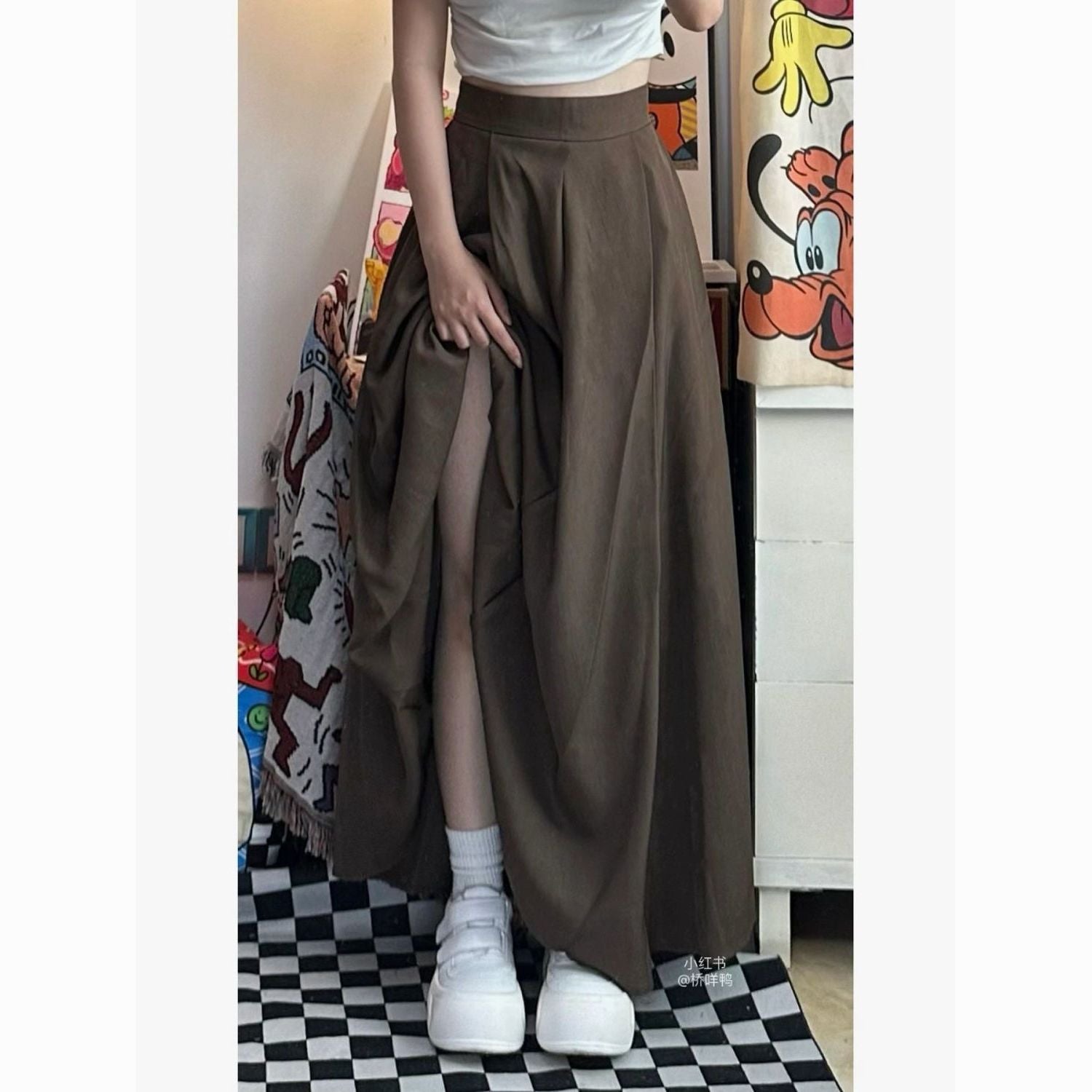 WhatsAppImage2024-11-26at10.57.39AM Vintage Coffee High-Waisted A-Line Skirt | Hepburn Style Draped Suit Skirt - Image 1