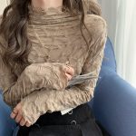 Plus Size Soft Turtleneck Solid Color Stretchy Fitted T-Shirt for Women |  Slim Fit Ribbed Long Sleeve Top - Image 7