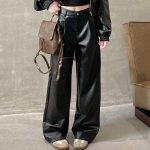 Loose Fit High Waist PU Leather Pants for Women | Vintage Straight-Leg Casual Trousers - Image 6