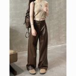 Loose Fit High Waist PU Leather Pants for Women | Vintage Straight-Leg Casual Trousers - Image 5