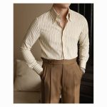 Men’s Casual Striped Long Sleeve Shirt -  Wrinkle-Resistant Slim Fit with Pointed Collar, Versatile Gentleman Shirt - Image 4