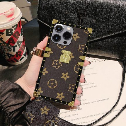 Luxurious Streetwear iPhone Case with Strap, Shockproof Square Design for iPhone