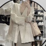 Feather Tassel Blazer with Heart Buttons – Elegant Jacket for Women