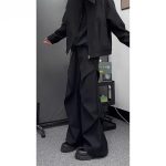 Unisex Black Wide-Leg Trousers – Loose Fit Cleanfit Flared Floor-Length Pants - Image 3