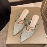 Pearl Block Heel Closed-Toe Slip-On Sandals - Image 7