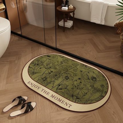 Vintage Quick-Dry Diatomaceous Earth Bath Mat – Absorbent Non-Slip Bathroom Rug.