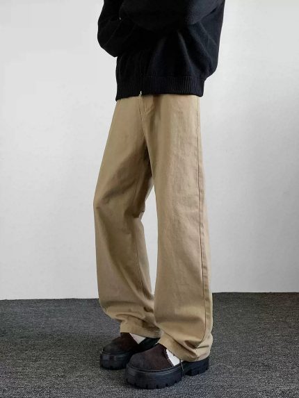Men's Khaki Vintage Straight-Leg Pants – Cleanfit Loose Fit Streetwear Trousers