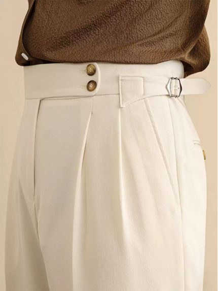 Men’s High-Waist Straight Trousers – Loose Fit Business Casual Pants with Paris Buckle